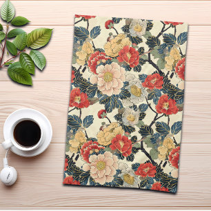 Japanese Ukiyo-E Art Floral Pattern Kitchen Towel
