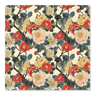 Japanese Ukiyo-E Art Floral Pattern Wallpaper