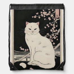 Japanese ukiyo e cat art drawstring bag