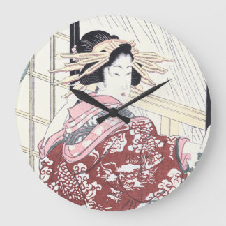 Japanese Ukiyo-e Courtesan with Hair Ornaments Large Clock