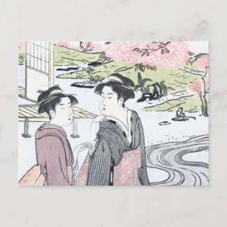 Japanese Ukiyo-e Niwa no hanami by Eishi Postcard