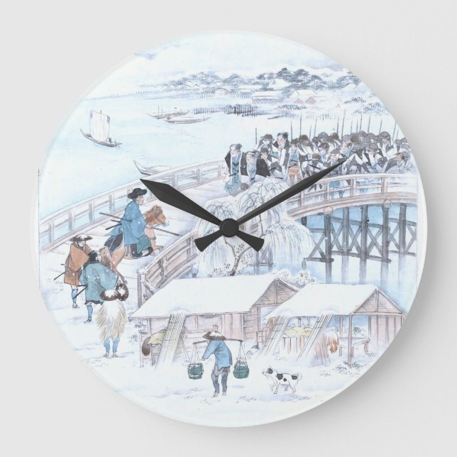 Japanese Ukiyo-e of 47 Ronin on the Ryogoku Bridge Large Clock (Front)