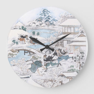 Japanese Ukiyo-e of the 47 Ronin Fighting Samurai Large Clock