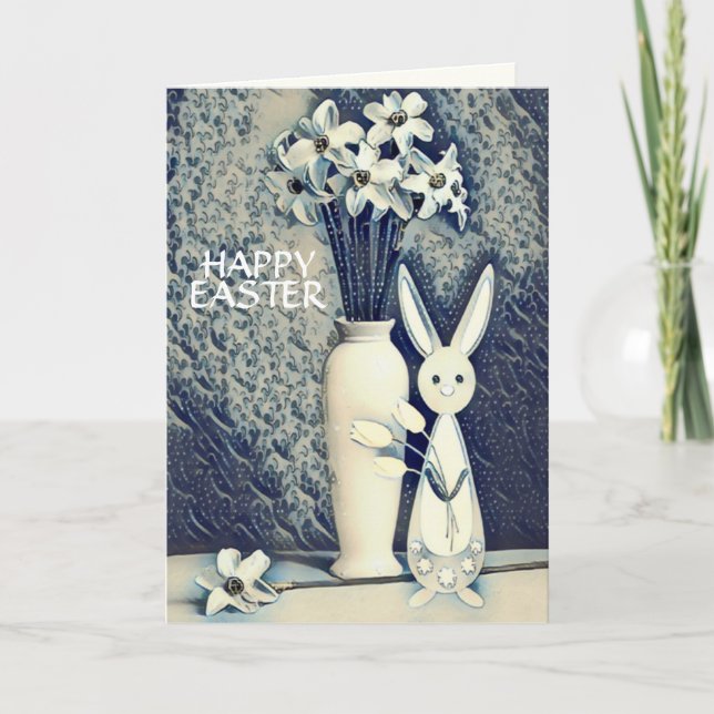 Japanese Ukiyo-e Style Bunny and Daffodils Easter Card (Front)