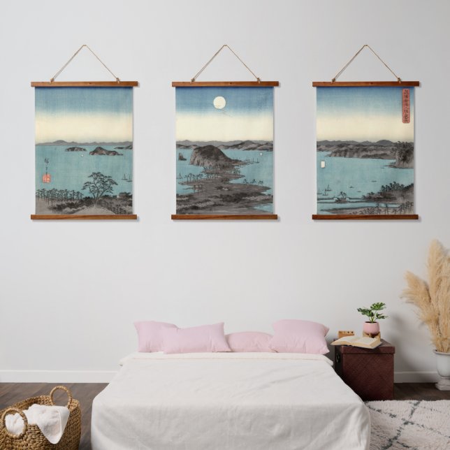 Japanese ukiyo e Triptych of Kanazawa in Moonlight Hanging Tapestry (Bedroom)