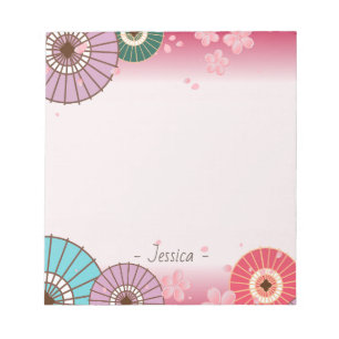 Japanese Umbrellas and Cherry Blossom Personalised Notepad