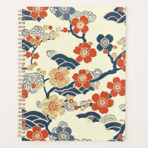 Japanese Ume Plum Blossoms Navy Wave Cream Planner