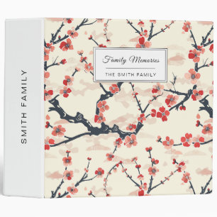 Japanese Ume Red Coral Blossom Ivory Wave Pattern Binder