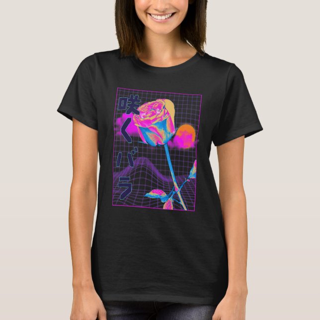 Japanese Vaporwave Aesthetic Red Rose Plant Flower T-Shirt (Front)