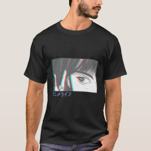 Japanese Vaporwave Anime Eyes Aesthetic Glitch Har T-Shirt