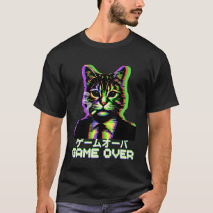 Japanese Vaporwave Cat Smoking Cigarette Game Over T-Shirt