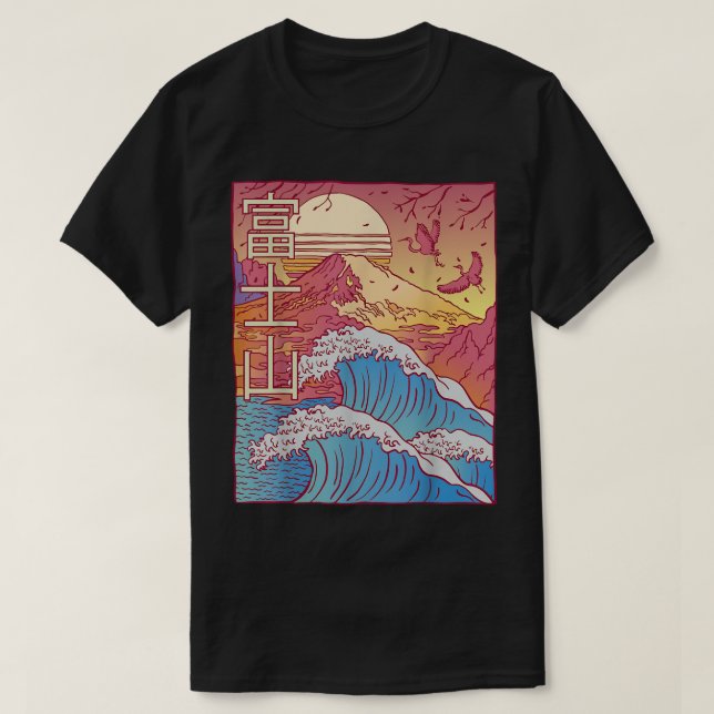 Japanese vaporwave great wave sunset retro  T-Shirt (Design Front)