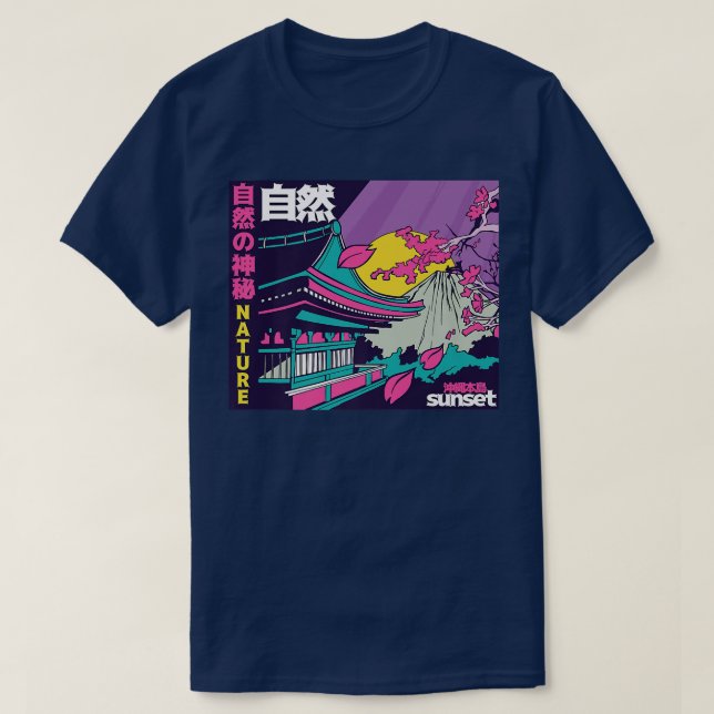 Japanese Vaporwave Mount Fuji Sakura Cherry Blosso T-Shirt (Design Front)