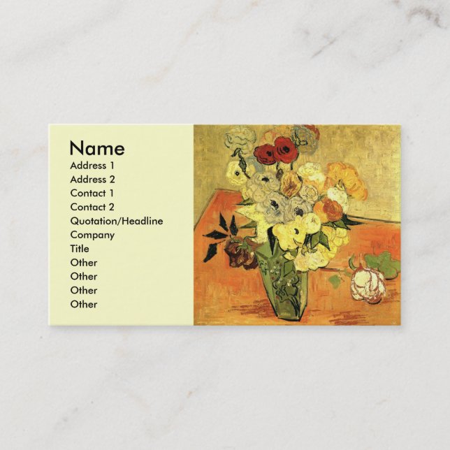 Japanese Vase, Roses, Anemones by Vincent van Gogh Business Card (Front)