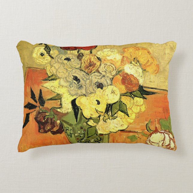Japanese Vase, Roses, Anemones by Vincent van Gogh Decorative Pillow (Front)