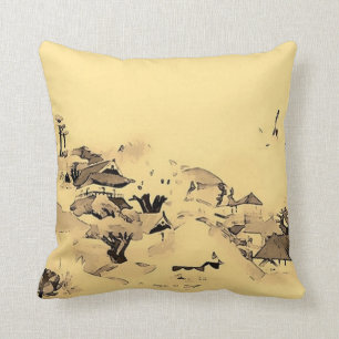 Japanese Village Watercolor Art Throw Pillow