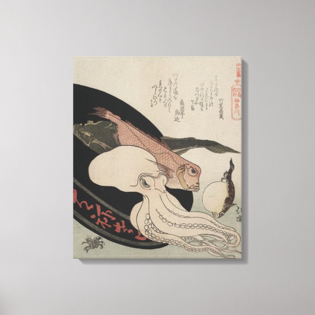 Japanese Vintage Art Seafood Bounty Canvas Print (Front)