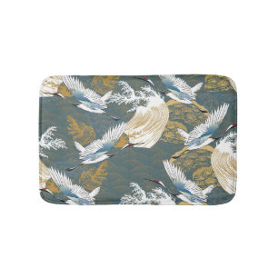 Japanese Vintage Crane Birds Pattern Bath Mat