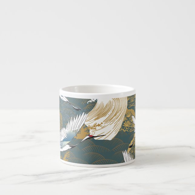 Japanese Vintage Crane Birds Pattern Espresso Cup (Front)