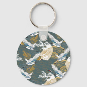Japanese Vintage Crane Birds Pattern Keychain