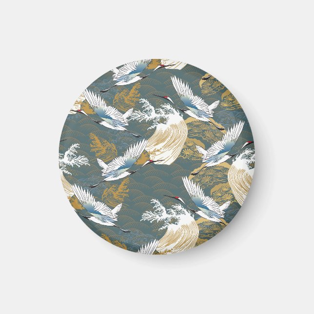 Japanese Vintage Crane Birds Pattern Magnet (Front)