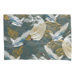 Japanese Vintage Crane Birds Pattern Pillowcase
