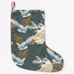 Japanese Vintage Crane Birds Pattern Small Christmas Stocking