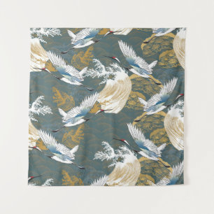 Japanese Vintage Crane Birds Pattern Tapestry