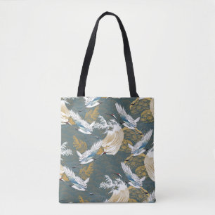 Japanese Vintage Crane Birds Pattern Tote Bag