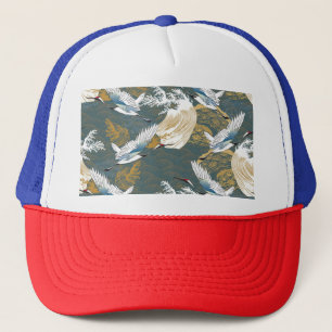 Japanese Vintage Crane Birds Pattern Trucker Hat