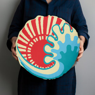 Japanese vintage design Japan style  Round Pillow