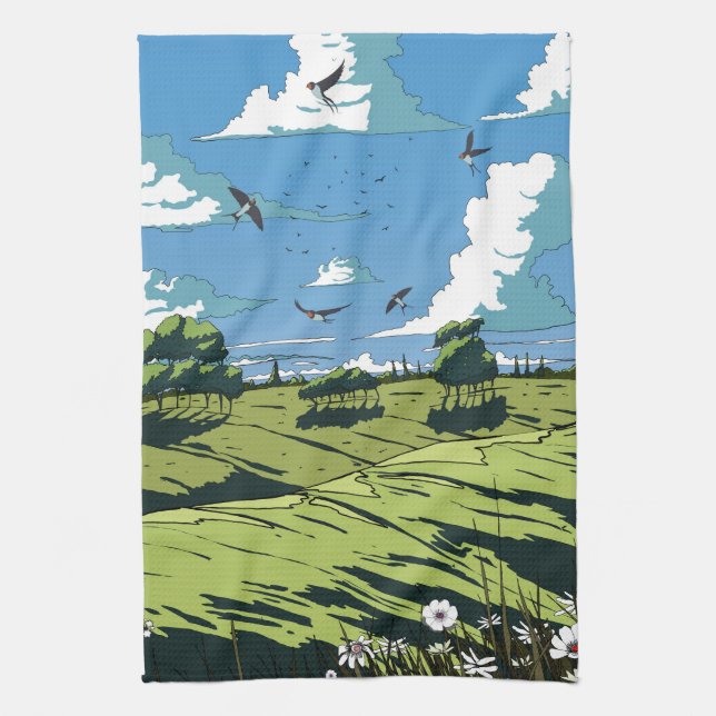 Japanese Vintage Landscape At Night Kitchen Towel (Vertical)