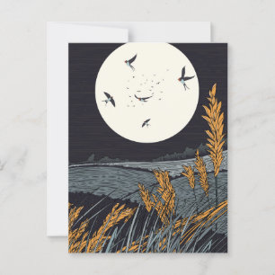 Japanese Vintage Landscape At Night Postcard