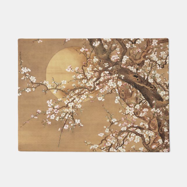 Japanese vintage plum blossoms in moonlight doormat (Front)