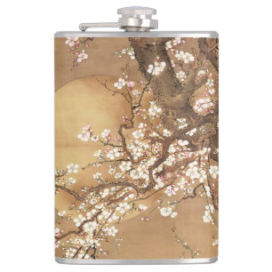 Japanese vintage plum blossoms in moonlight hip flask