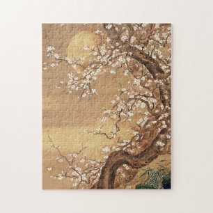 Japanese vintage plum blossoms in moonlight jigsaw puzzle