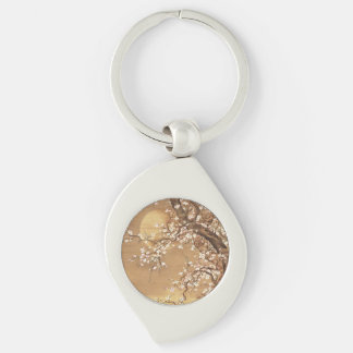 Japanese vintage plum blossoms in moonlight keychain