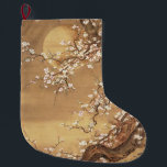 Japanese vintage plum blossoms in moonlight large christmas stocking<br><div class="desc">Japanese vintage ink and colour painting plum blossoms in moonlight.</div>