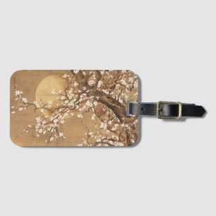 Japanese vintage plum blossoms in moonlight luggage tag