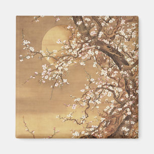 Japanese vintage plum blossoms in moonlight magnet