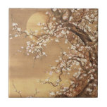 Japanese vintage plum blossoms in moonlight tile<br><div class="desc">Japanese vintage ink and colour painting plum blossoms in moonlight.</div>