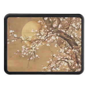 Japanese vintage plum blossoms in moonlight trailer hitch cover