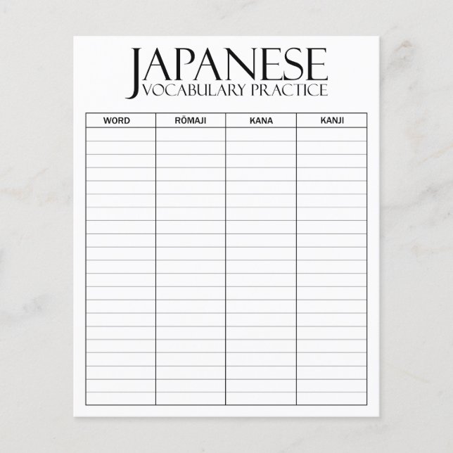 Japanese | Vocabulary Practice Sheets (Front)
