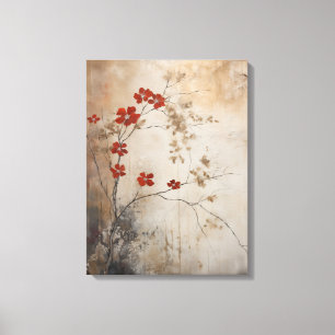 Japanese wabi sabi style rustic Red blossom canvas