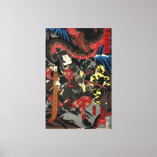Japanese warrior fighting giant snake canvas print