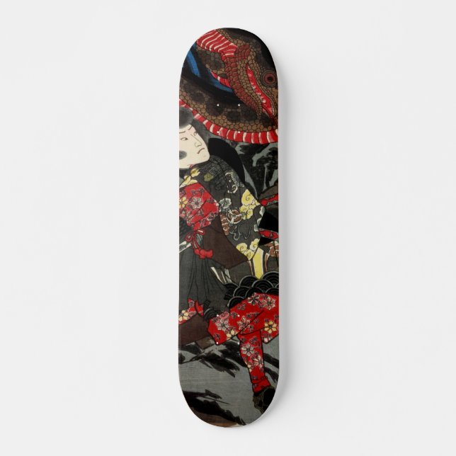 Japanese warrior fighting giant snake skateboard (Front)