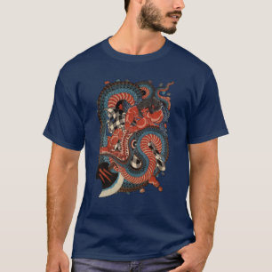 Japanese warrior fighting giant snake T-Shirt