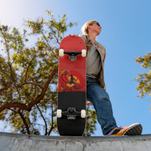 Japanese Warrior Woman Dragon Fighter Sunset Skateboard