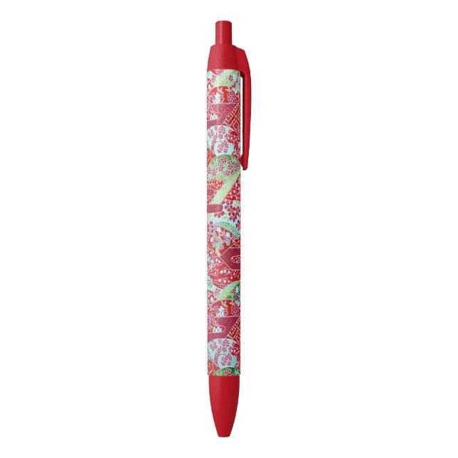 Japanese Washi Art Red Floral Origami Yuzen Pen (Bottom (Vertical))