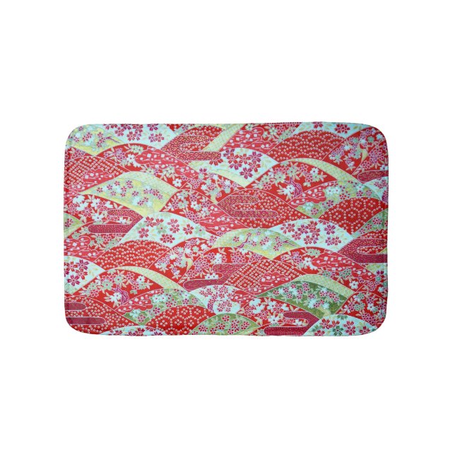 Japanese Washi Red Floral Origami Yuzen Bathmat (Front)